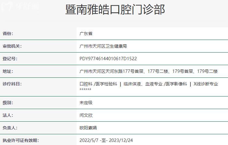 廣州暨南雅皓口腔醫(yī)院資質